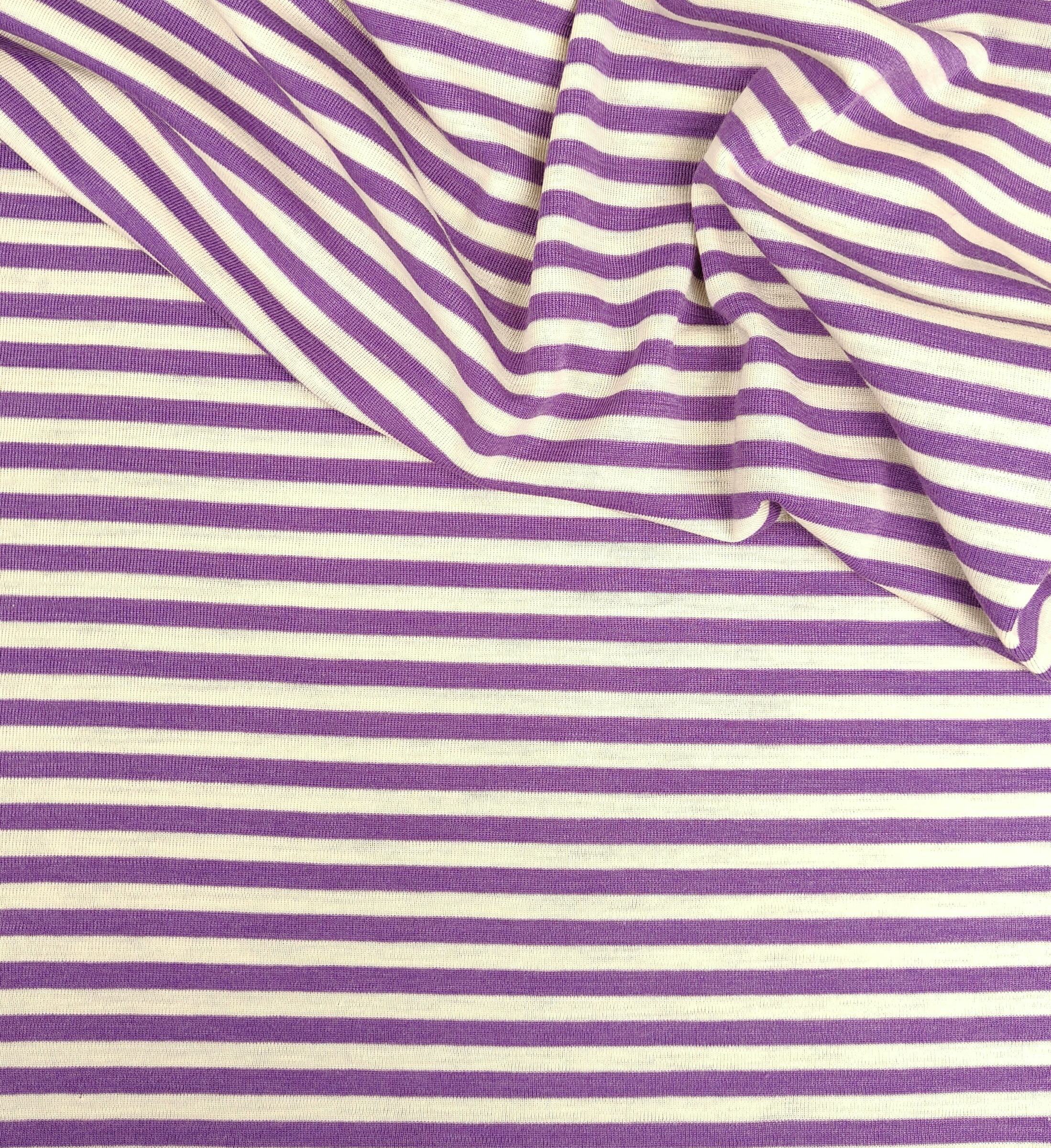 Wolle/Seide Biojersey – Ringel lila/naturweiß – Bild 1