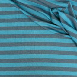 Wolle/Seide Biojersey - Streifen steinblau/lagune (Made in Germany)