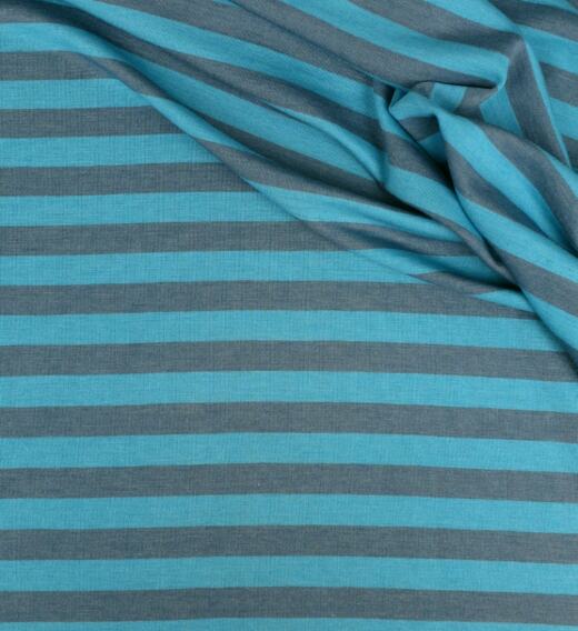 Wolle/Seide Biojersey - Streifen steinblau/lagune