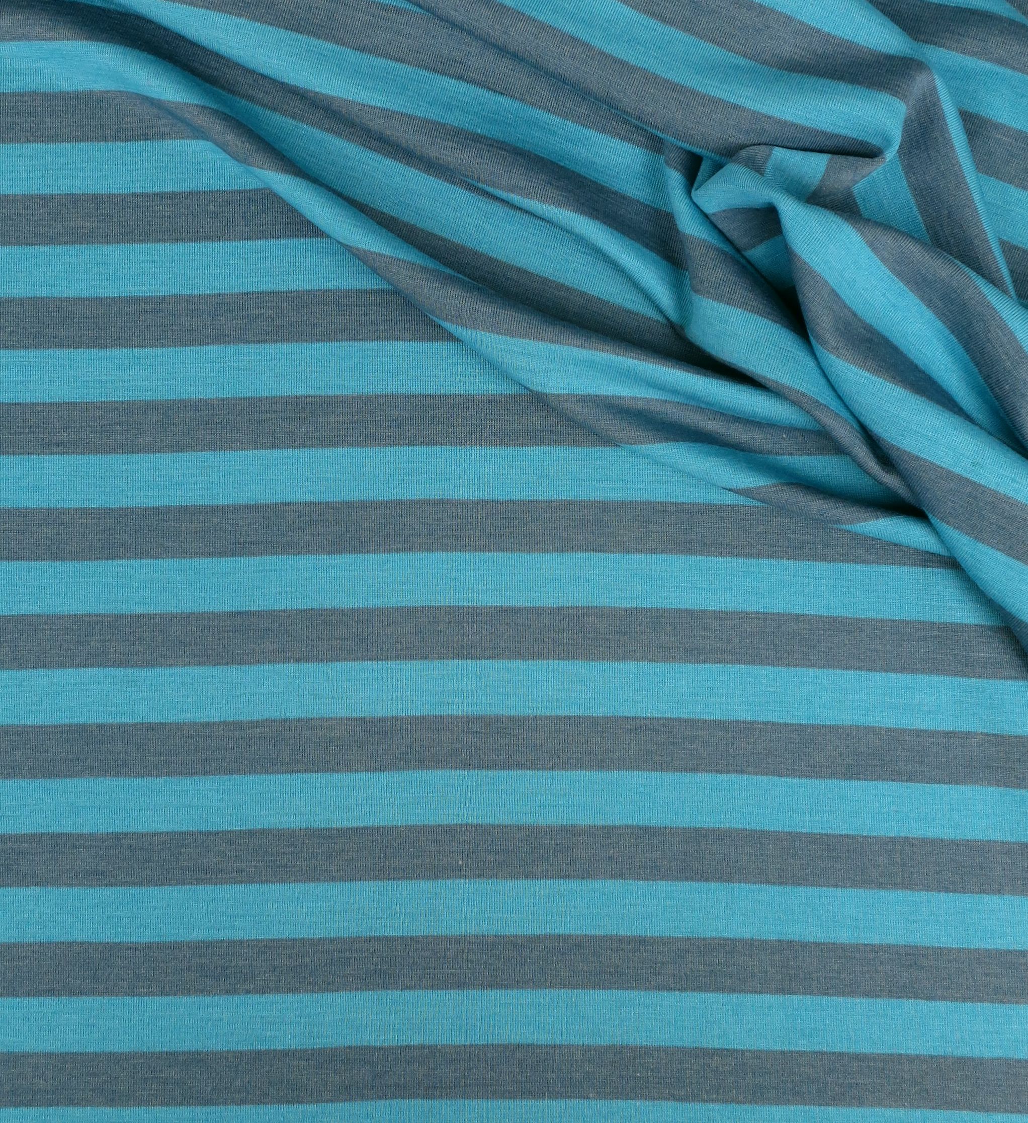 Wolle/Seide Biojersey - Streifen steinblau/lagune – Bild 1
