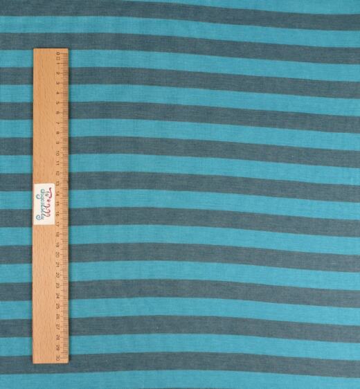 Wolle/Seide Biojersey - Streifen steinblau/lagune