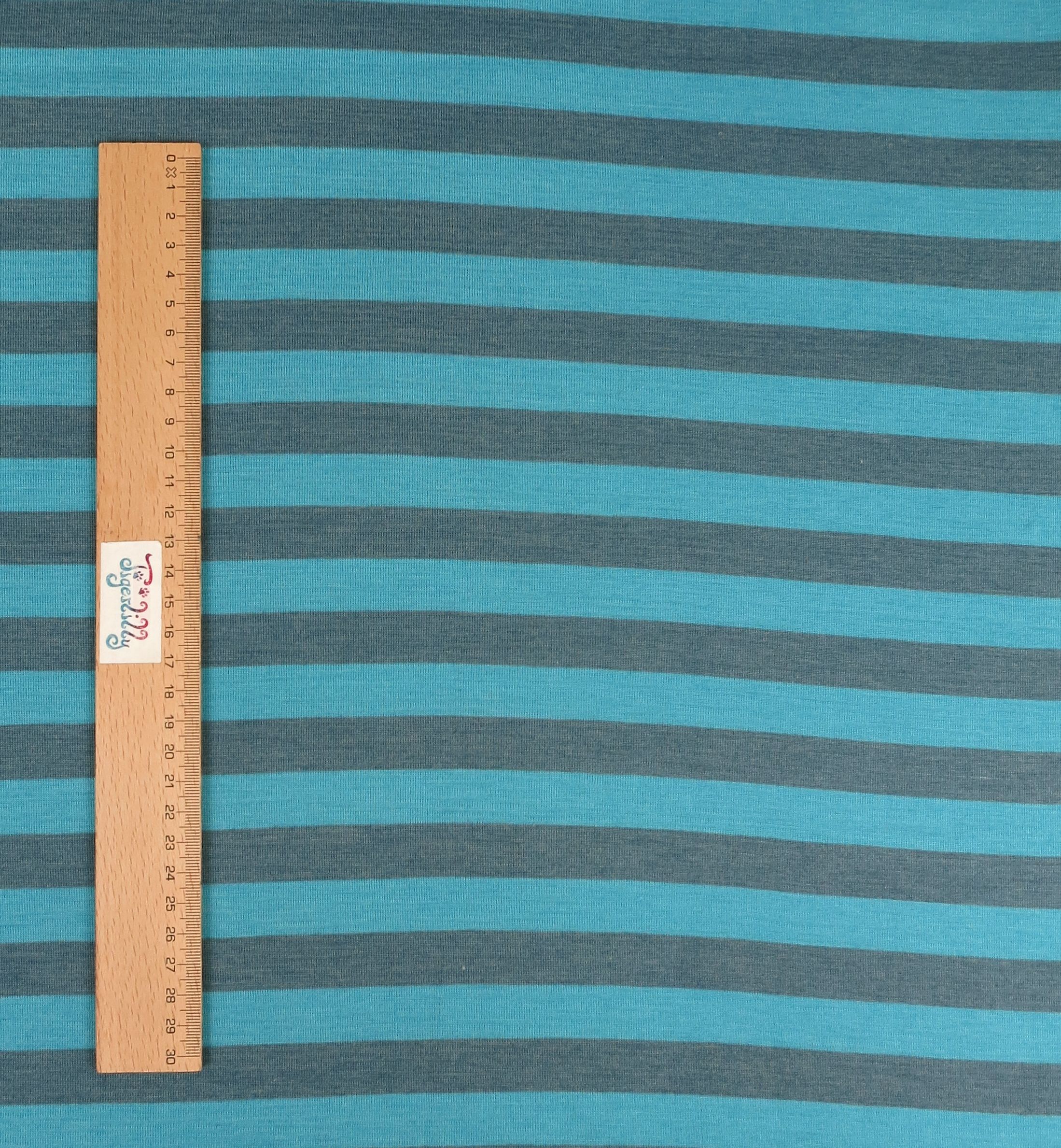 Wolle/Seide Biojersey - Streifen steinblau/lagune – Bild 2