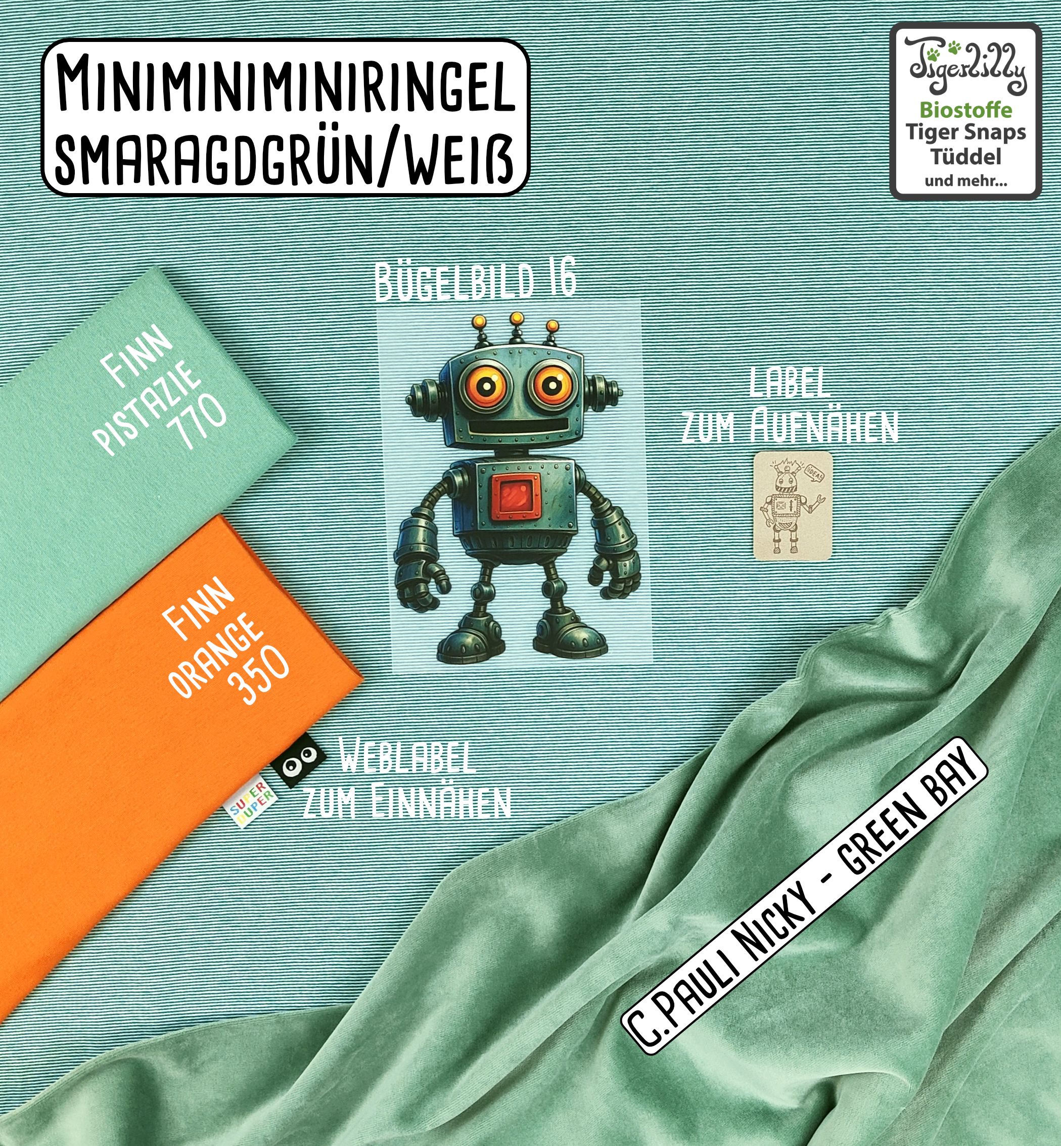 Miniminiminiringel smaragdgrün weiß und Roboter