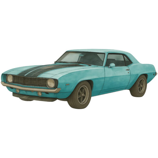 Bügelbild N10 - muscle car türkis (ca. 18,5 x 7,3cm)