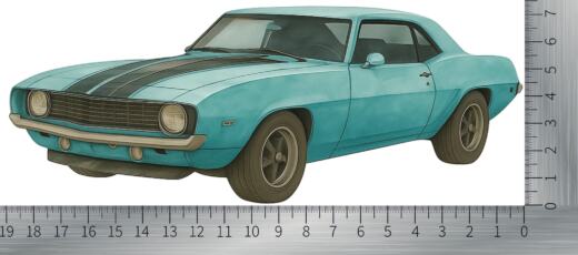 Bügelbild N10 - muscle car türkis (ca. 18,5 x 7,3cm)