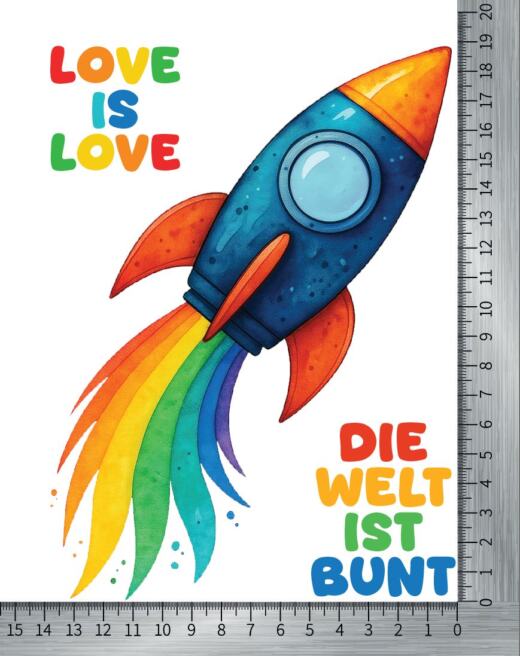 DTF Bügelbild H18 - Regenbogenrakete (ca. 14 x 19cm)