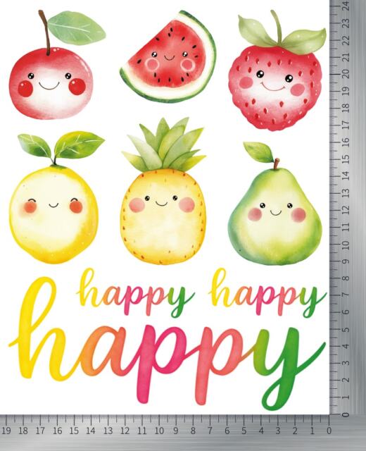DTF Bügelbild N16 - happy Fruits (ca. 19 x 24cm)