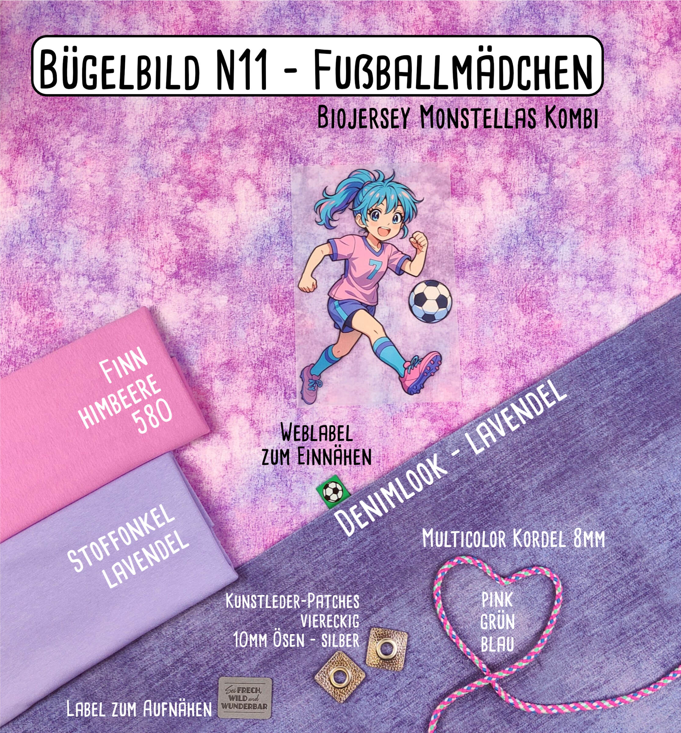 Bügelbild Fußballmädchen und monstella kombistoff