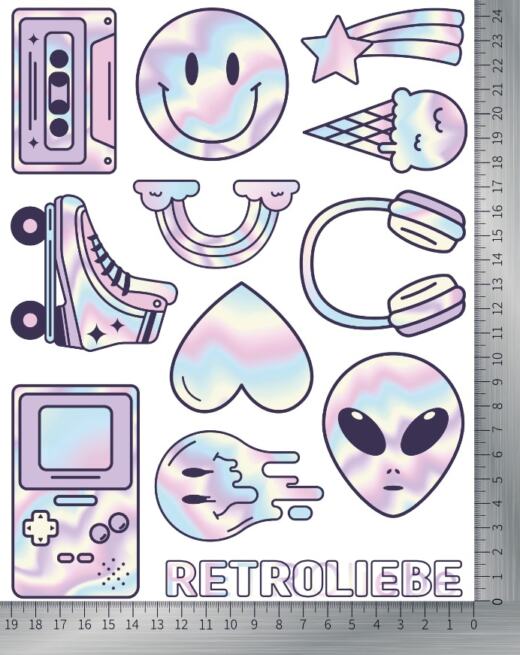 DTF Bügelbilder N18 - hololook Retroliebe Set