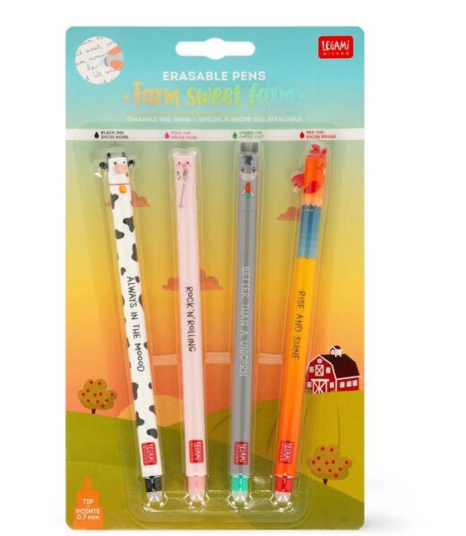 Legami Set mit 4 radierbaren Gelstiften - Farm Sweet Farm