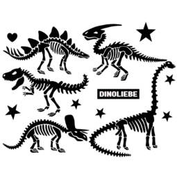Bügelbild - fünf Dinosaurier Skelette (ca. 35 x 43cm) - Deine passende Farbe
