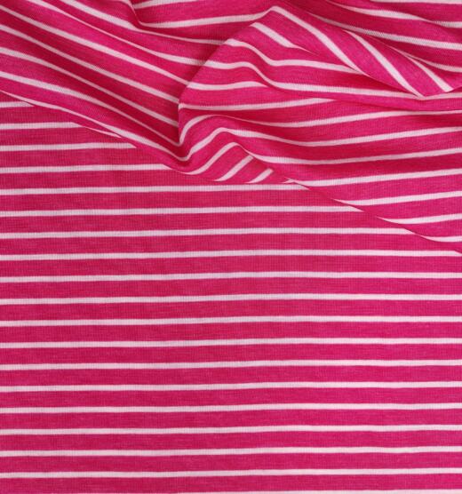 Wolle/Lyocell Biojersey - ungleiche Streifen himbeerpink
