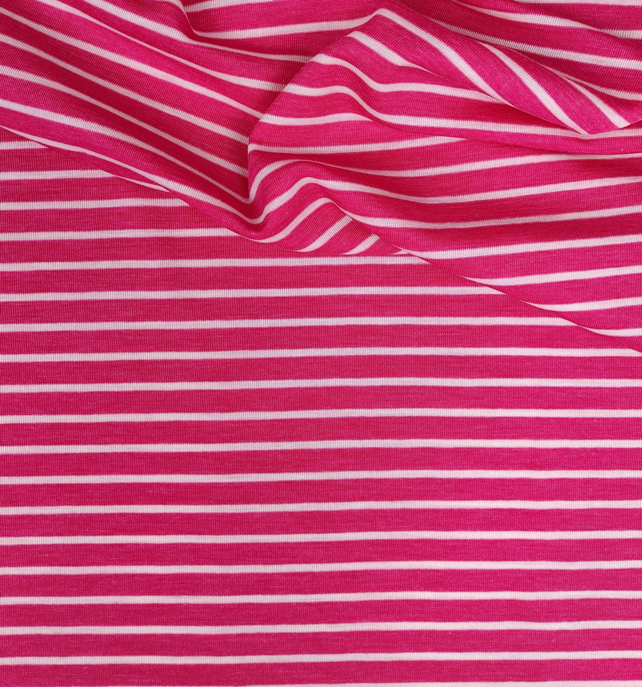Wolle/Lyocell Biojersey - ungleiche Streifen himbeerpink – Bild 1