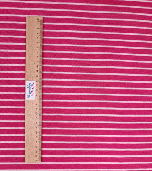 Wolle/Lyocell Biojersey - ungleiche Streifen himbeerpink