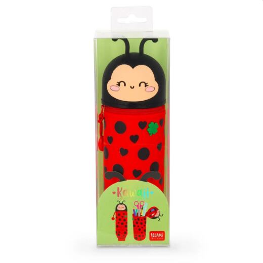 Legami 2-in-1-Federmäppchen aus Silikon - Kawaii - Ladybug (Marienkäfer)