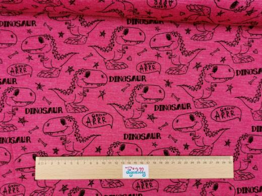 Wolle/Lyocell Biojersey - Dinosaurier himbeerpink