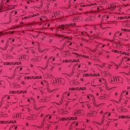 Wolle/Lyocell Biojersey - Dinosaurier himbeerpink