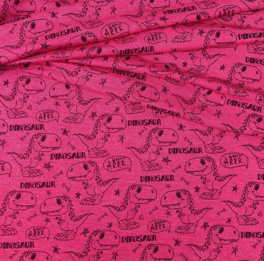 Wolle/Lyocell Biojersey - Dinosaurier himbeerpink