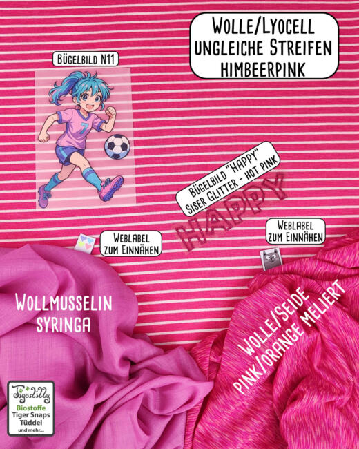 Wolle/Lyocell Biojersey - ungleiche Streifen himbeerpink