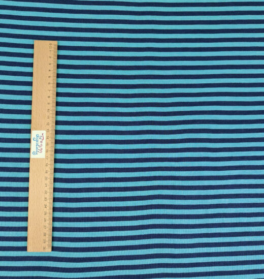 Wolle/Seide Biojersey - Ringel türkis/marine