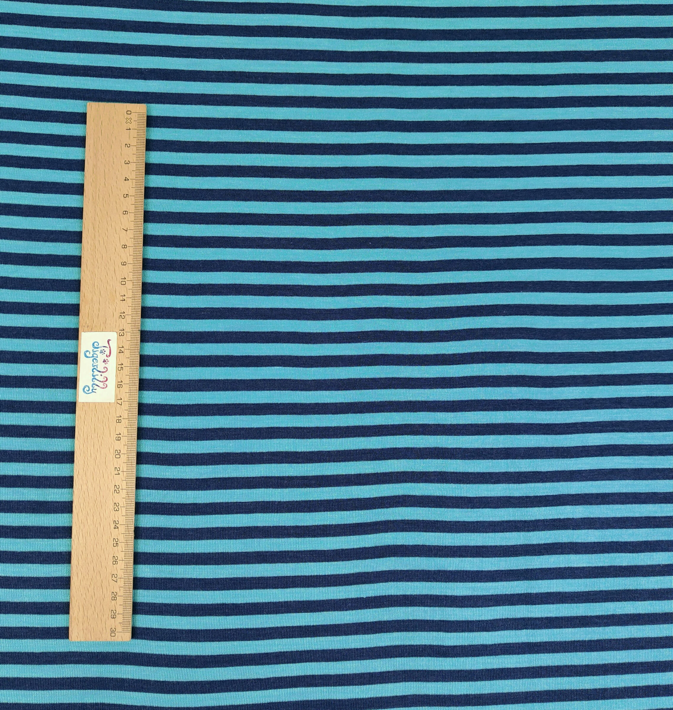 Wolle/Seide Biojersey - Ringel türkis/marine – Bild 2