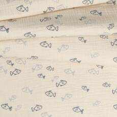 Bio Double Gauze (Musselin) -  Fische