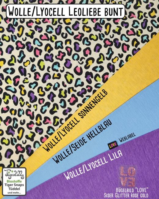 40cm Reststück: Wolle/Lyocell Biojersey - Leoliebe bunt