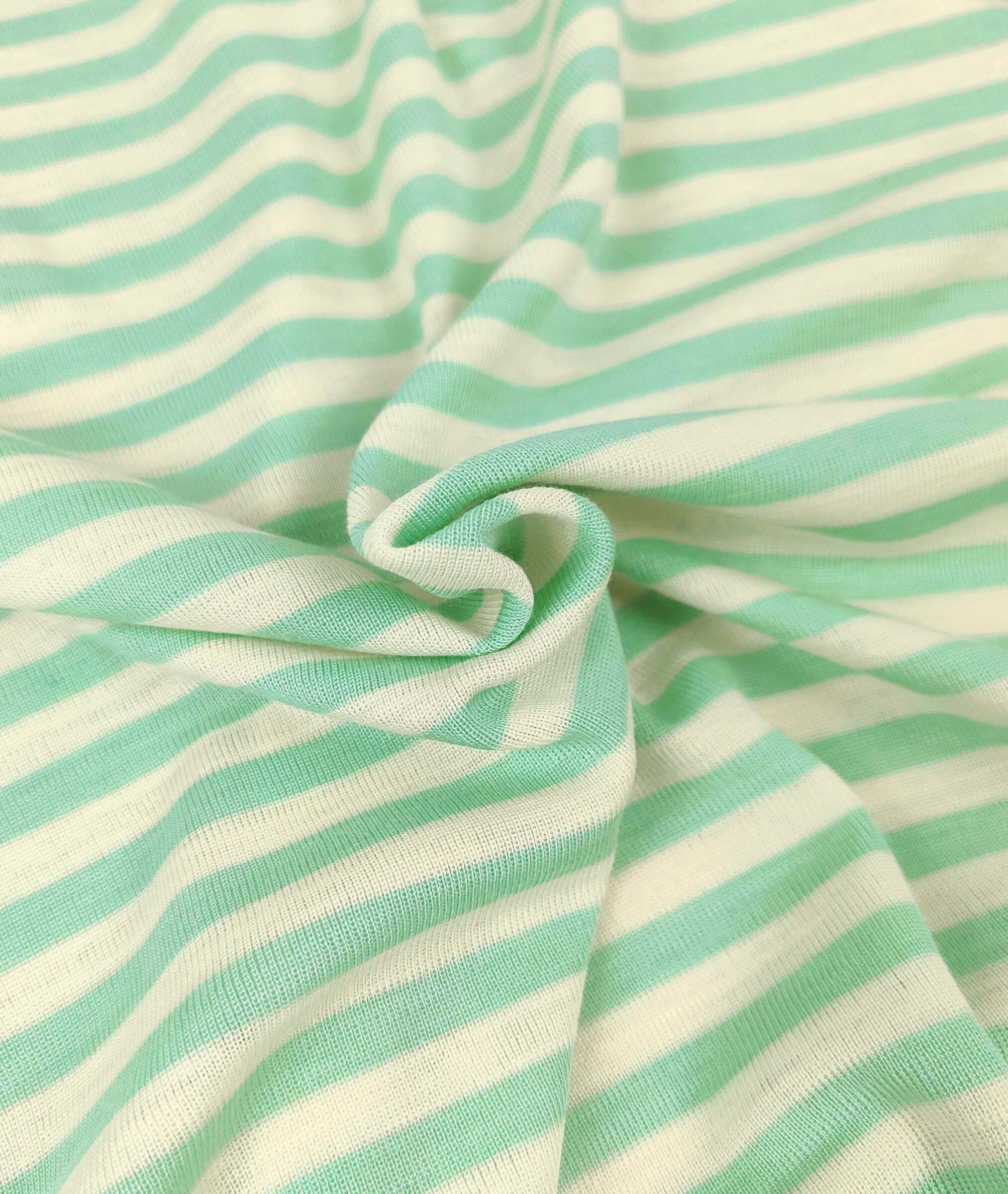 Wolle/Seide Biojersey - Ringel mint/naturweiß – Bild 1