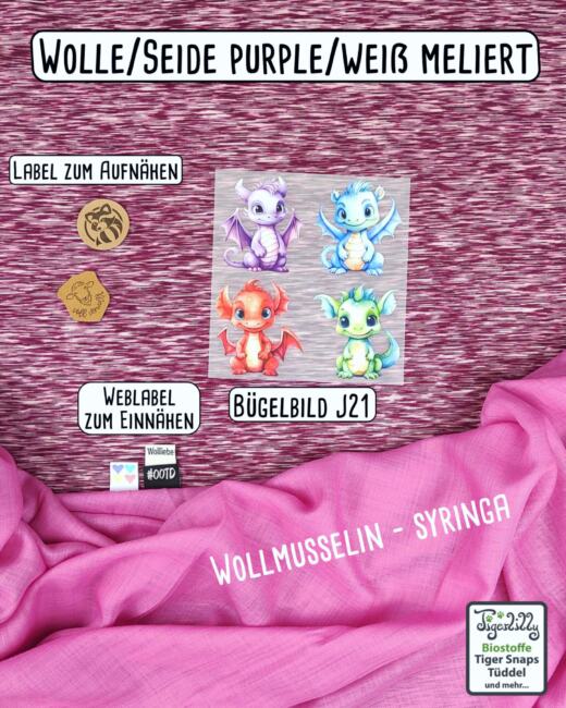 Wolle/Seide Biojersey - purple/weiß meliert