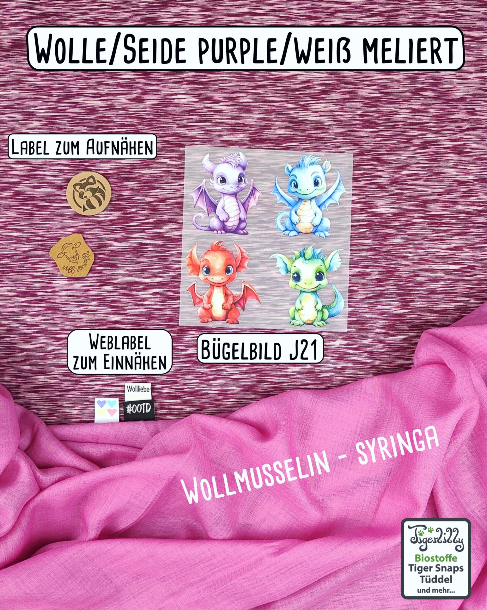 Wolle/Seide Biojersey - purple/weiß meliert – Bild 2