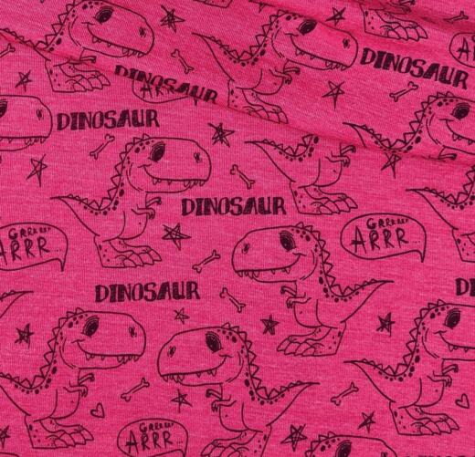 Wolle/Lyocell Biojersey - Dinosaurier himbeerpink