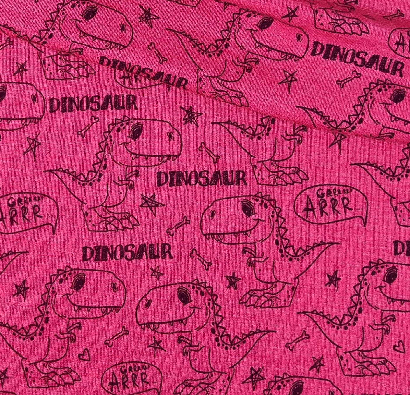 Wolle/Lyocell Biojersey - Dinosaurier himbeerpink – Bild 1