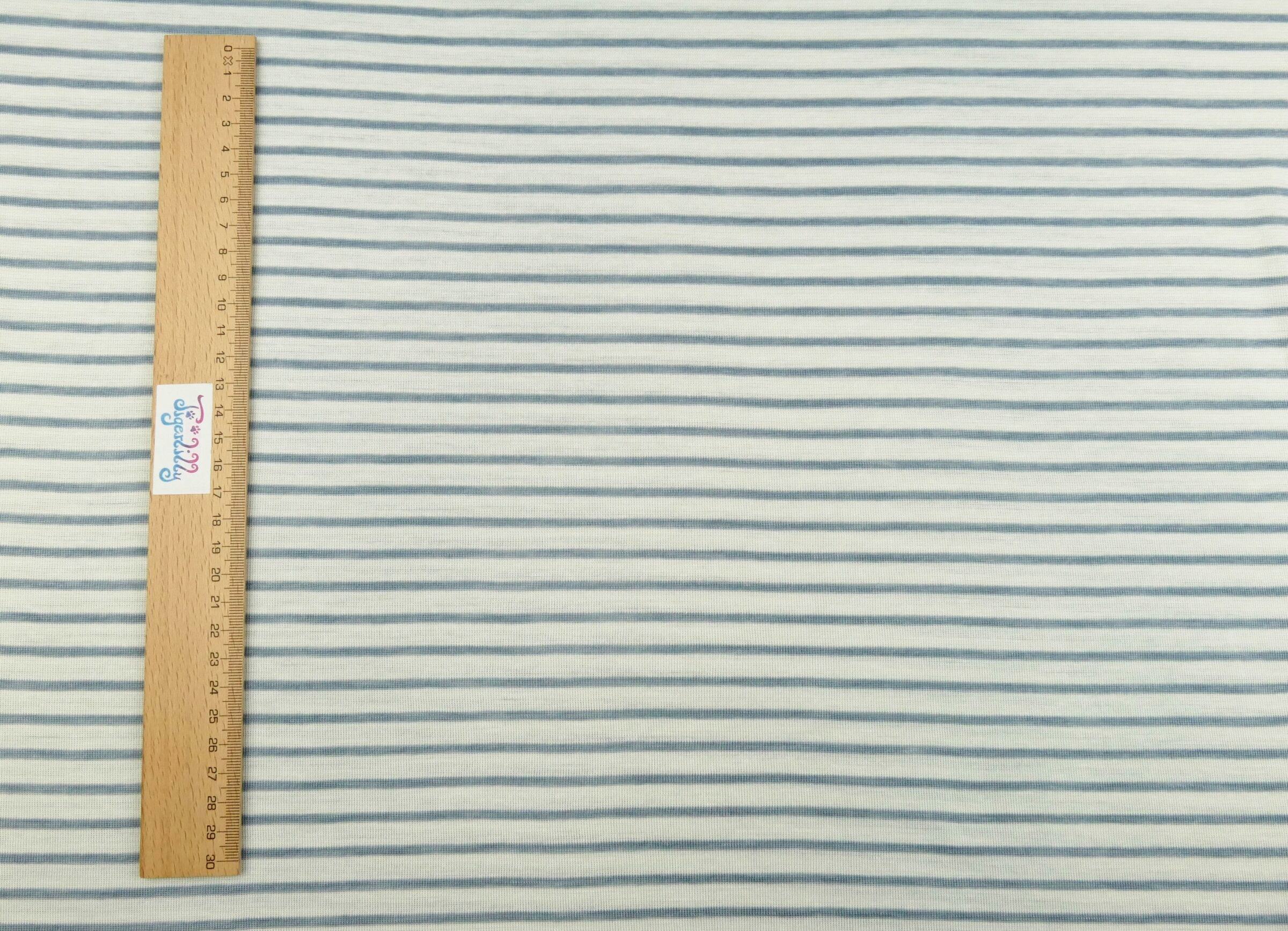 Wolle/Lyocell Biojersey - ungleiche Streifen naturweiß/rauchblau – Bild 3
