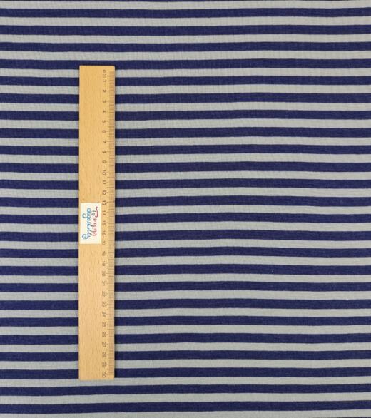 Wolle/Seide Biojersey - Ringel marine/silbergrau