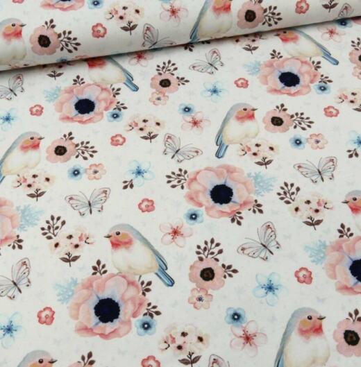 Biojersey - Tigerlilly - flowers & birds white