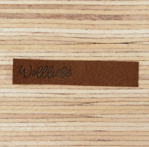 Ein Label zum Aufnähen - "Wollliebe" - dunkelbraun